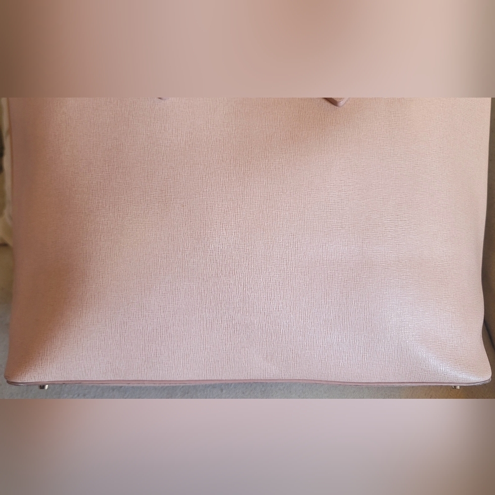 Furla Leather Tote Bag Pink Zip Up Saffino Leather Bottom Studs Large Structured - Picture 3 of 16
